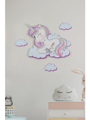 Sevimli Unicorn Çocuk Odası Ahşap Duvar Saati ELF-2312026