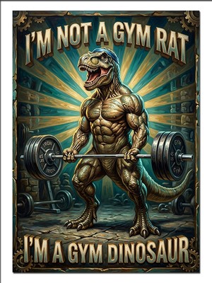 Karizma Tablo Dinozor Halterci Gym Dinosaur Poster Dekoratif Kanvas - Mdf Ahşap Tablo