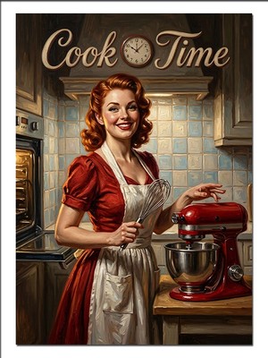 Karizma Tablo Cook Time Kırmızı Elbiseli Kadın Mutfak Dekoratif Kanvas - Mdf Ahşap Tablo