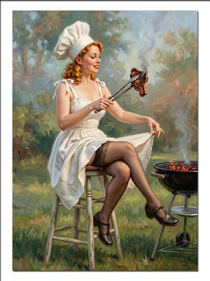 Karizma Tablo Mangal Yapan Sarışın Pin Up Barbekü Dekoratif Kanvas - Mdf Ahşap Tablo