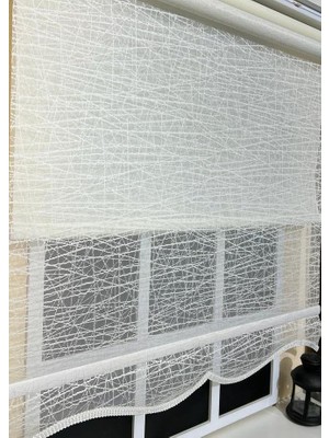 Storburada Çift Mekanizmalı Kirli Beyaz Tül Perde ve Ekru Stor Perde STB-100 Beyaz 200 x 200