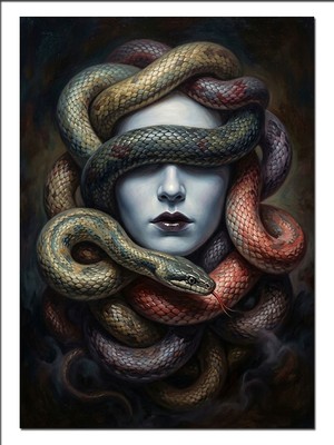 Karizma Tablo Medusa Yılan Saçlı Kadın Portre Dekoratif Kanvas - Mdf Ahşap Tablo