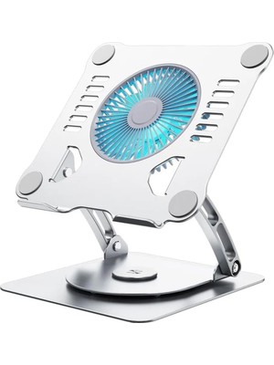 Soğutuculu Notebook ve Laptop Stand Yüksekliği Ayarlanabilir Fanlı Tutucu 10-17 Inç Notebooklar ile Uyumlu 360 Derece DÖNER%100 Tok Alüminyum Alaşımlı Katlanır CZY524 (CZY524 - Silver)