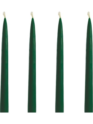 Balmumu Mum 4 Adet Standart Şamdan Mumu 25CM Boy 2cm Kalınlık Yeşil Dekoratif Mum (Yeşil)