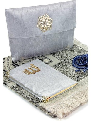 Ihvan Online Seccade Seti - Şantuk Kaplı Yasin - Seccade - Tesbih (Gri)