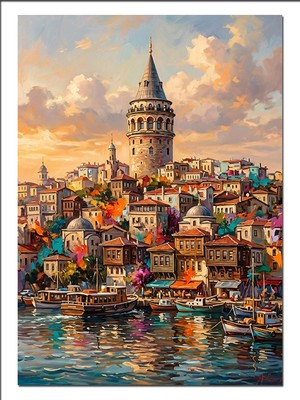 Karizma Tablo Galata Kulesi ve Istanbul Manzara Dekoratif Kanvas - Mdf Ahşap Tablo