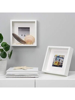 Sannahed  Rıbba 25X25 cm Derin Beyaz Kare Ahşap Fotoğraf Resim Çerçevesi Paspartulu