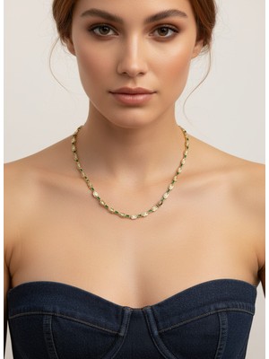 Valmont Accessories Kadın Altın Renk Yeşil  Taşlı Sıralı Kolye