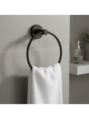 Vidalı Siyah Renkli Yuvarlak 16 cm Banyo Mutfak Lavabo Pratik Havluluk Askılığı