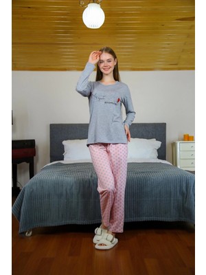 Hace Bazaar Marsilyan- Kadın Penye Uzun Kol Pijama Takım Gri