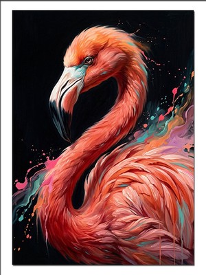 Karizma Tablo Pembe Flamingo Siyah Fon Art Dekoratif Kanvas - Mdf Ahşap Tablo