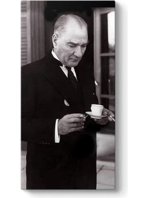 Atatürk Türk Kahvesi Içerken Kanvas Tablo 80 x 160