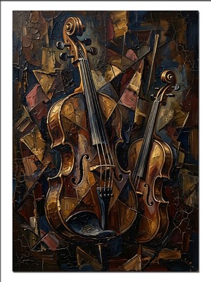 Karizma Tablo Ahşap Kemanlar Soyut Sanat Tablo Dekoratif Kanvas - Mdf Ahşap Tablo