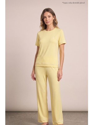 Jaya Pamuklu Kısa Kollu Pijama Takımı / Sarı