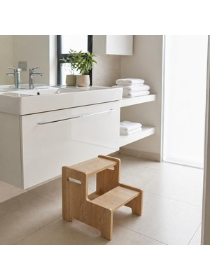Rozitoys Ahşap Çift Basamaklı Yükseltici Tabure, Çok Amaçlı Ev ve Banyo Basamağı, Dayanık
