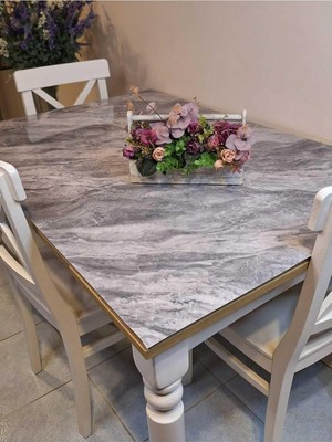 Başak Ev TEKSTILI(1508) Kalın Pvc Masa Koruyucu – 1.2 mm Mika Örtü 80 cm En Mermer Desen Gri-8