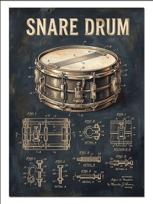 Karizma Tablo Snare Drum Teknik Çizim Müzik Dekoratif Kanvas - Mdf Ahşap Tablo