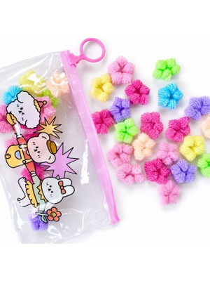 Sheker Home 100 Adet Bebek ve Küçük Çocuk Mini Peluş Saç Lastiği Renkli Yumuşak Toka Seti