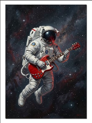 Karizma Tablo Uzayda Elektro Gitar Çalan Astronot Dekoratif Kanvas - Mdf Ahşap Tablo