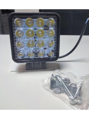 16 Ledli Projektör Kare Lamba Cob Ledli Kalın Kasalı 12-110 Volt