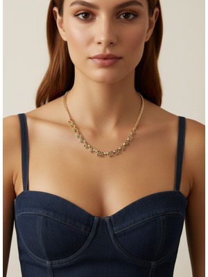 Valmont Accessories Kadın Altın Renk Pembe Yeşil Taşlı Sallantılı Kolye