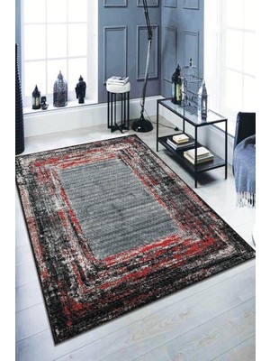 Viva Home Dijital Baskı Kaymaz Taban Makinede Yıkanan Vintage Halı AR122, Kırmızı, 120 x 180