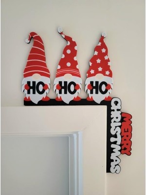 Dekoratif Yılbaşı Temalı Kapı Süsü Ho Ho Ho Gnomes Door Corner