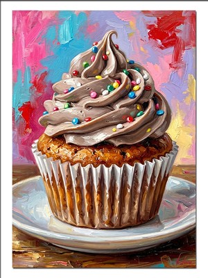 Karizma Tablo Çikolatalı Cupcake Renkli Süslemeli Dekoratif Kanvas - Mdf Ahşap Tablo