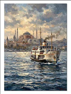 Karizma Tablo Istanbul Boğazı ve Vapur Manzarası Dekoratif Kanvas - Mdf Ahşap Tablo