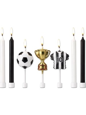 Siyah Beyaz Futbol Temalı 7 Parça Doğum Günü Mum Seti