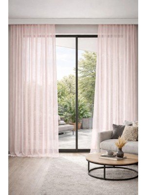 Goccia Home Keten Görünümlü Düz Tül Perde Pilesiz Pembe