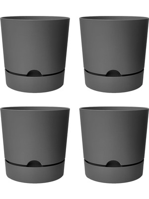 Toxa Begonya Saksı Tabaklı Drenajlı Mat Plastik Çiçek Saksısı (4 Adet, 9 Litre, 25CM, Gri)