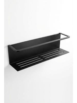Yapışkanlı Banyo Organizer Rafı – Paslanmaz Siyah Metal Duvar Tipi Raf – Delmeden Montajlı