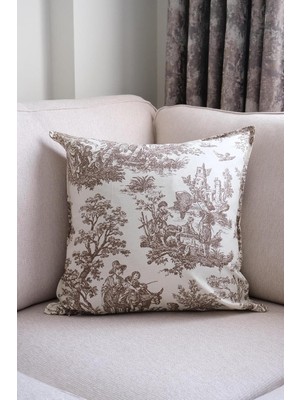 Renas Store Kahverengi Kırlent Vintage Desenli 45X45 Dekoratif Yastık Kılıfı