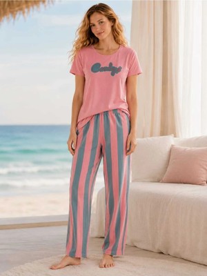 Pijamask Kadın Kısa Kollu Pamuklu Pijama Takım