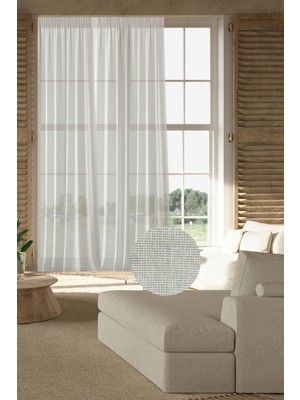 Goccia Home Tül Perde Naturel Keten Leno Salon Oturma Ütü Istemez Kurşunlu Tek Kanat Ekstraforlu Ekru
