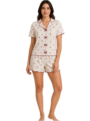 Pijamask Kadın Çiçek Desenli Şortlu Pijama Takımı Hafif & Rahat