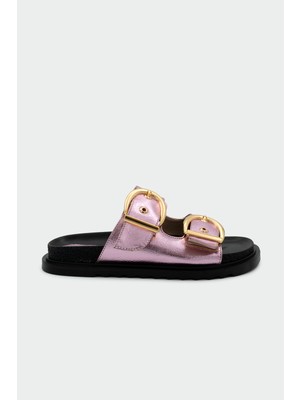 Laminta Holix Gold Toka Detaylı Pembe Terlik