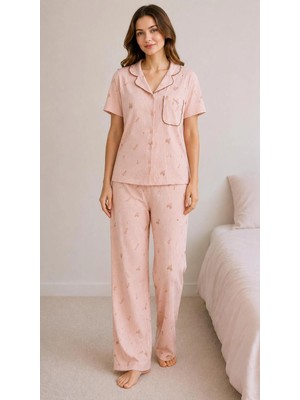Pijamask Kadın Kısa Kollu Pamuklu Pijama Takım