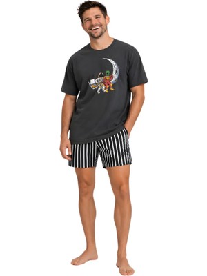 Pijamask Erkek Baskılı Şortlu Pamuklu Yazlık Pijama Takım