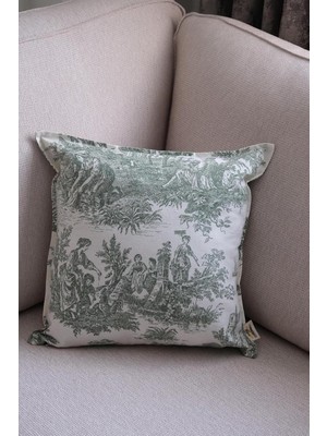 Renas Store Yeşil Kırlent Vintage Desenli 45X45 Dekoratif Yastık Kılıfı