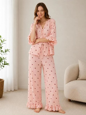 Pijamask Kadın Kısa Kollu Pamuklu Pijama Takım