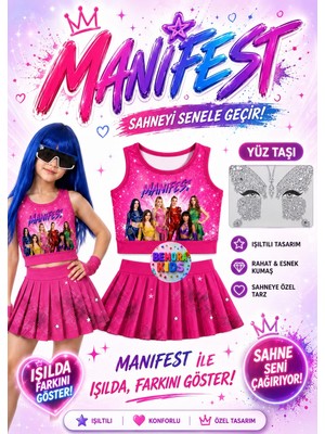 Bemora Kids Manifest Pembe Etek Bluz Alt Üst 2 Li Takım Şort Etek Kız Çocuk Alt Üst Takım Parti Konser Doğum Günü Plaj Giyim