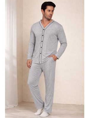Pijamask Erkek Pijama Takımı Gri Renk Pamuklu