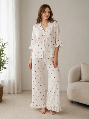 Pijamask Kadın Kısa Kollu Pamuklu Pijama Takım