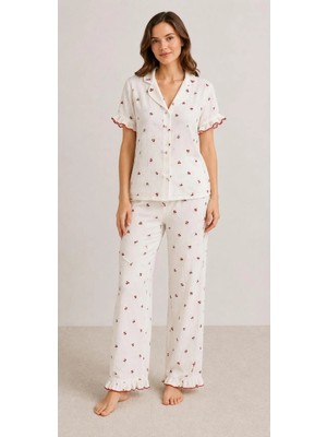 Pijamask Kadın Kısa Kollu Pamuklu Pijama Takım