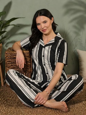 Pijamask Kadın Kısa Kollu Desenli Pijama Takım