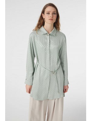 Zühre Jakarlı Desenli Kemer Detaylı Mint Tunik 1670