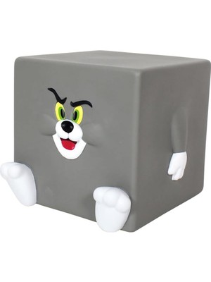 Tom ve Jerry Kare Plastik Kumbara, 12X12 Cm, Gri