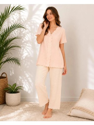 Pijamask Kadın Kısa Kollu Pamuklu Pijama Takım